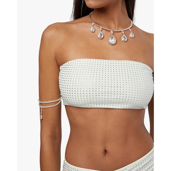 NWT!! WEWOREWHAT Crystal Bandeau Top Studded Rhinestones Bridal Glam Large - Picture 1 of 16